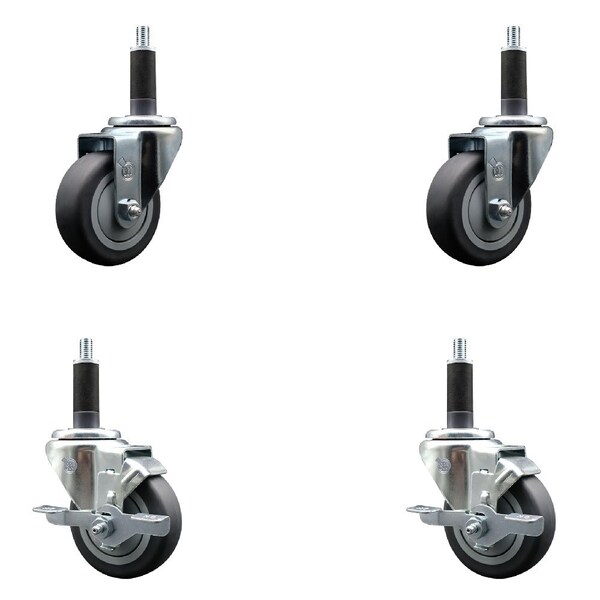 3.5'' Thermoplastic Rubber Wheel Swivel 1'' Expanding Stem Caster Set 2 Brakes, 4PK